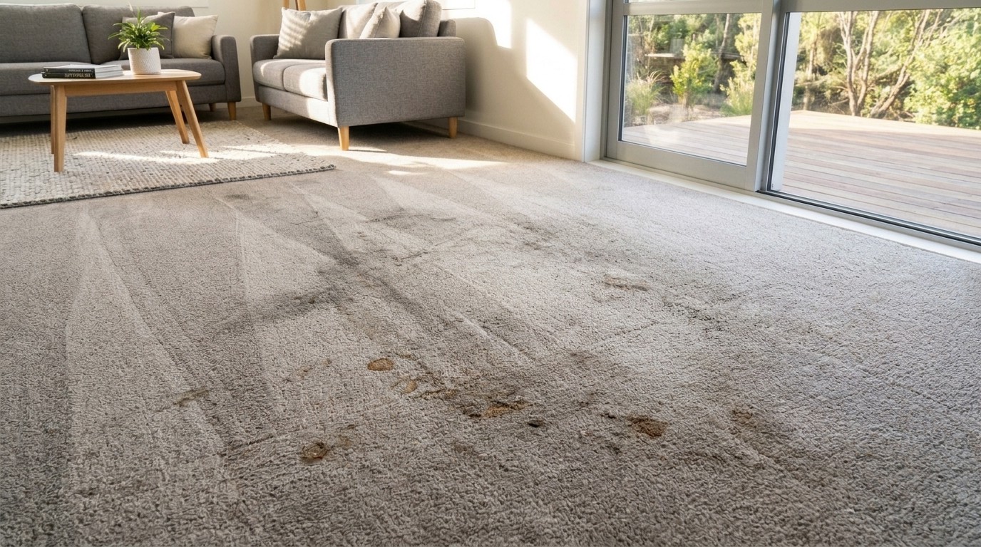 Soiled carpet before deep steam cleaning